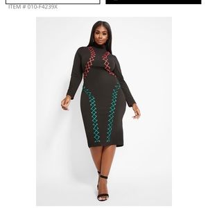 ASHLEY STEWART TEXTURED LACE UP DRESS